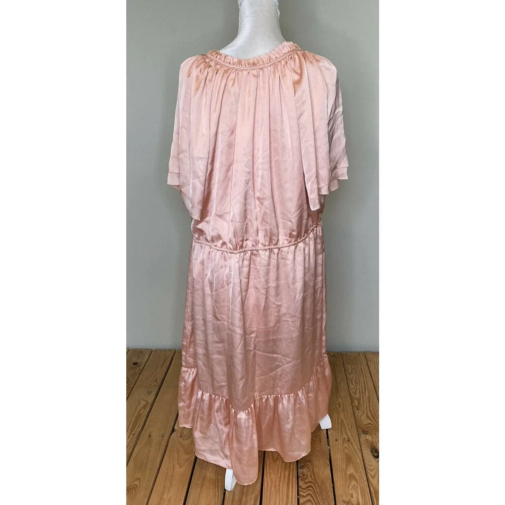 NWT $49.99 DownEast Tiered Midi Dress XXL Soft Satin Ruffle Trim Short Sleeve - Picture 2 of 8